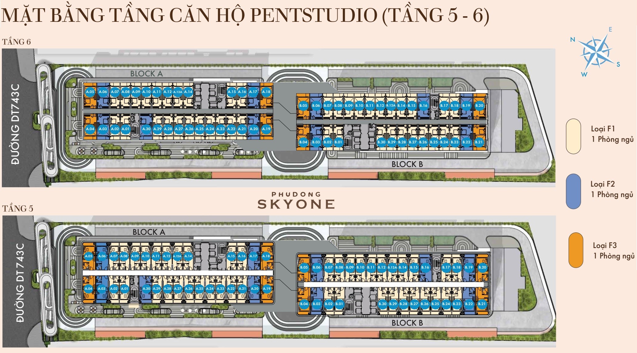 Mặt bằng căn hộ Penstudio Phú Đông Sky One - Tầng 5, 6 