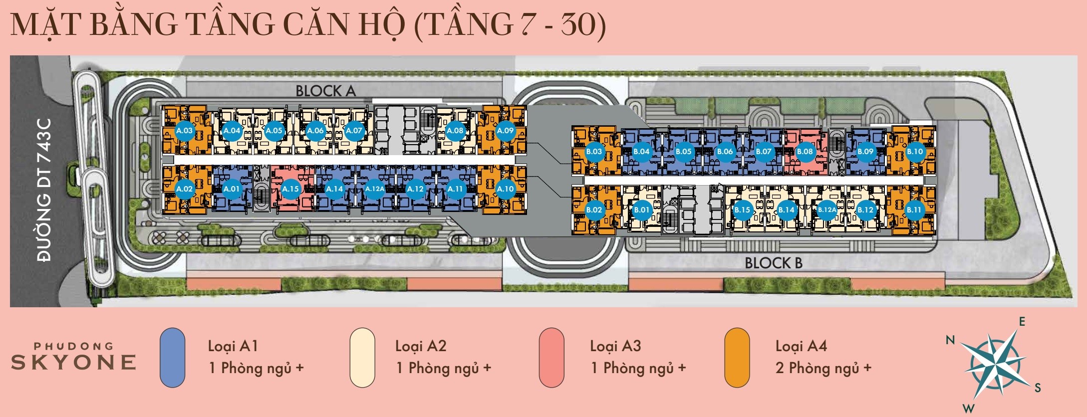 Mặt bằng căn hộ Penstudio Phú Đông Sky One - Tầng 7 đến 30