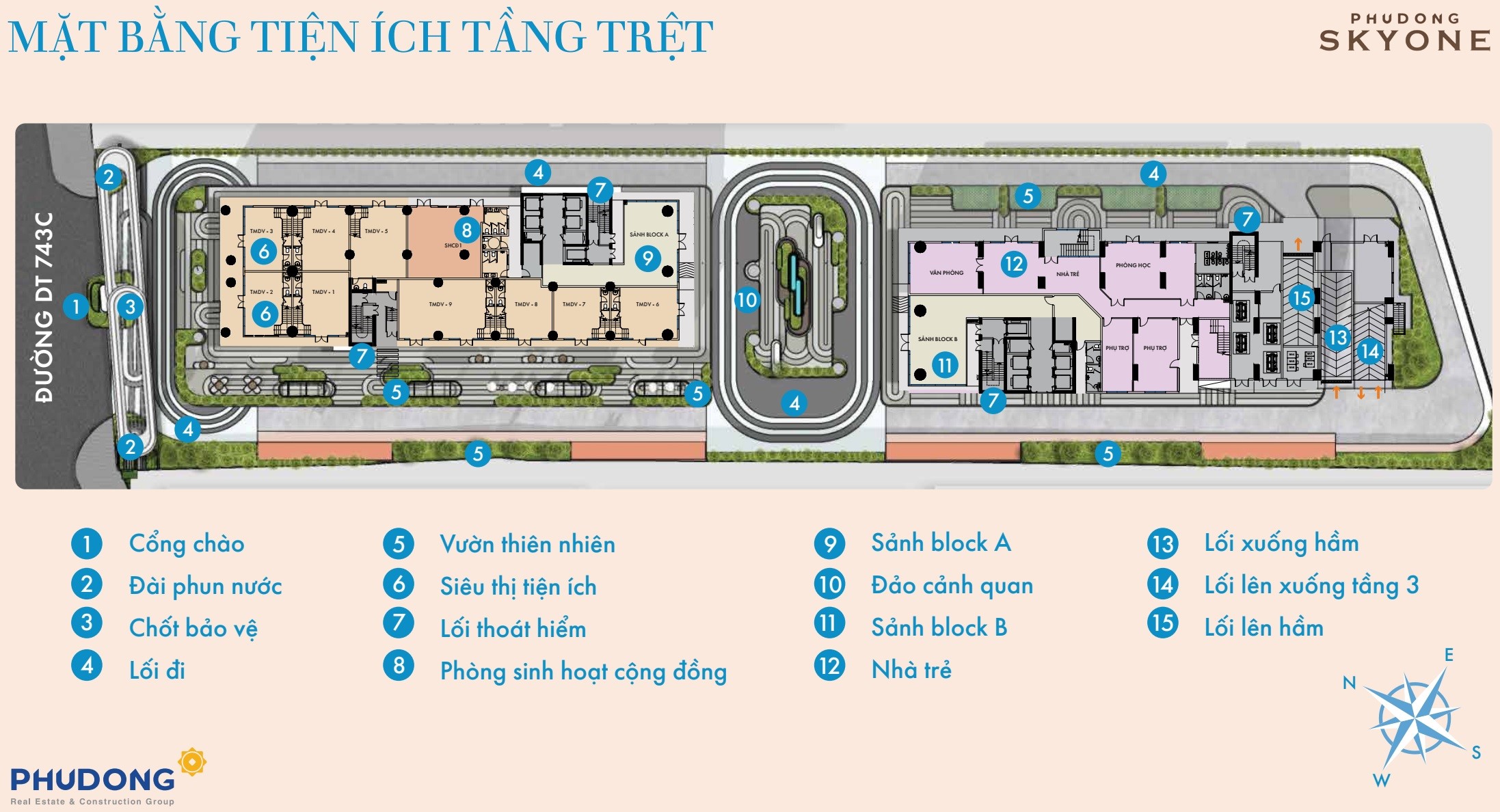 Mặt bằng tiện ích Phú Đông Sky One tầng trệt