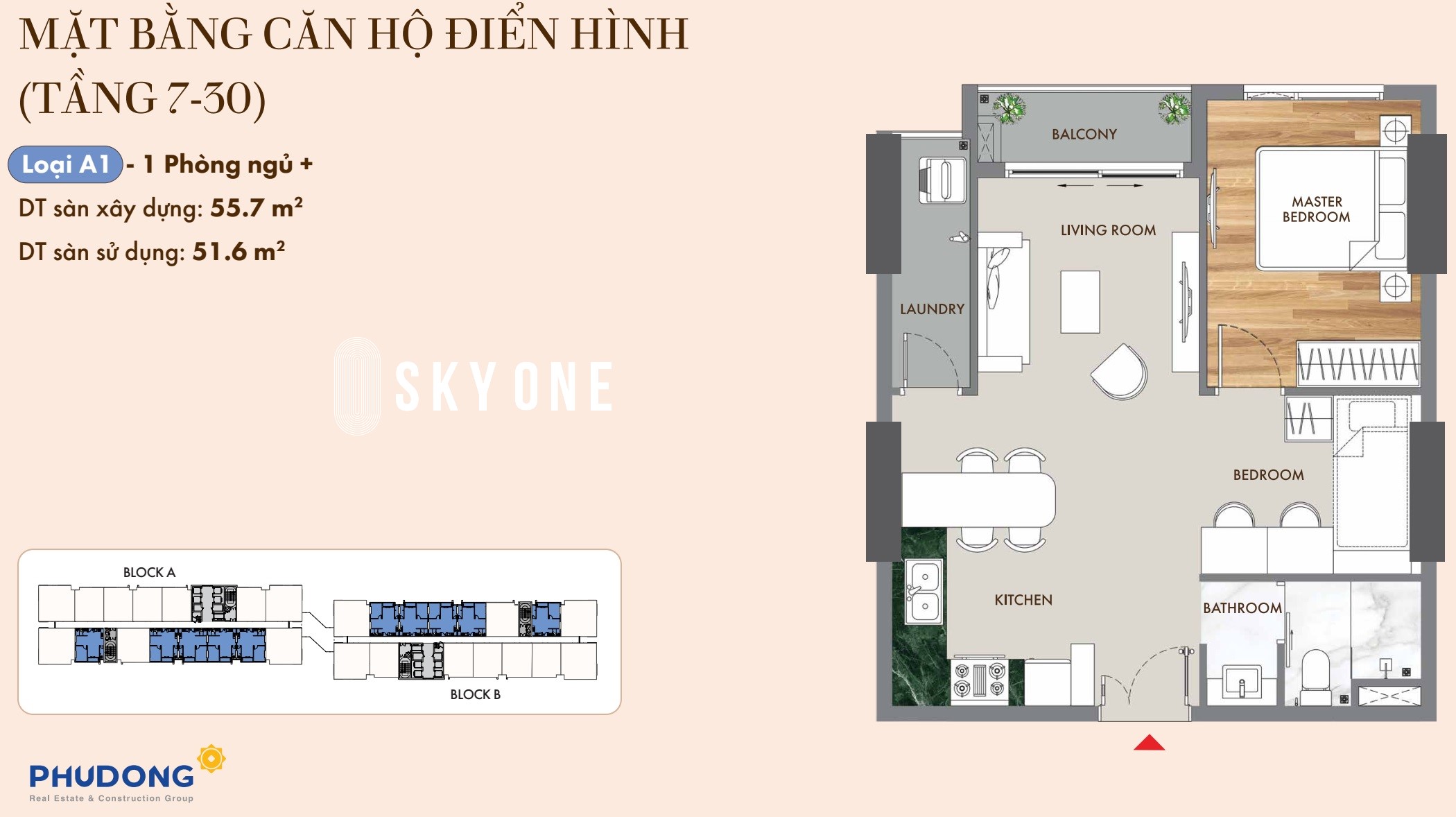 Thiết kế căn hộ loại A1 Phú Đông SkyOne