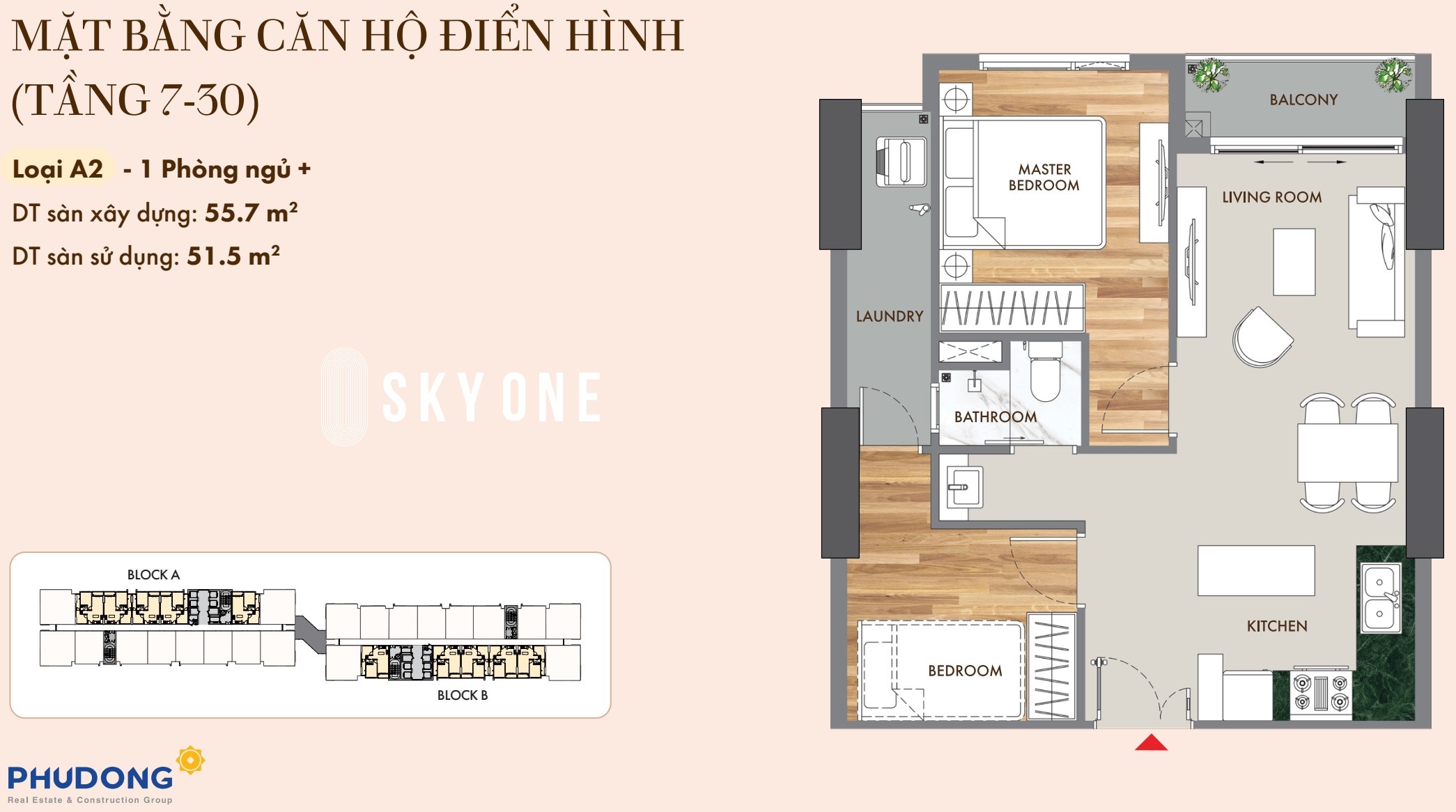 Thiết kế căn hộ loại A2 Phú Đông SkyOne