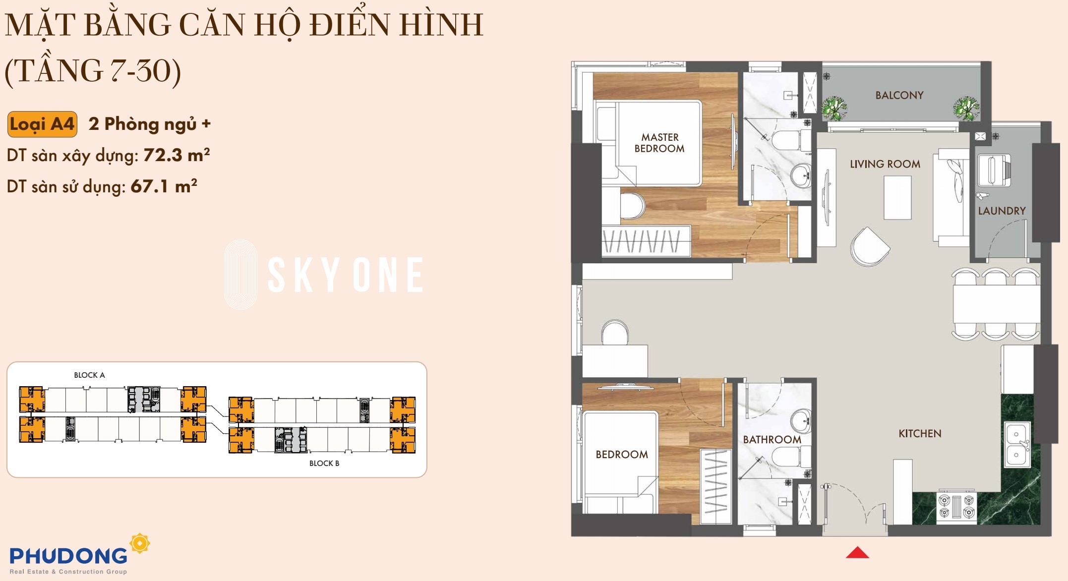 Thiết kế căn hộ loại A4 Phú Đông SkyOne