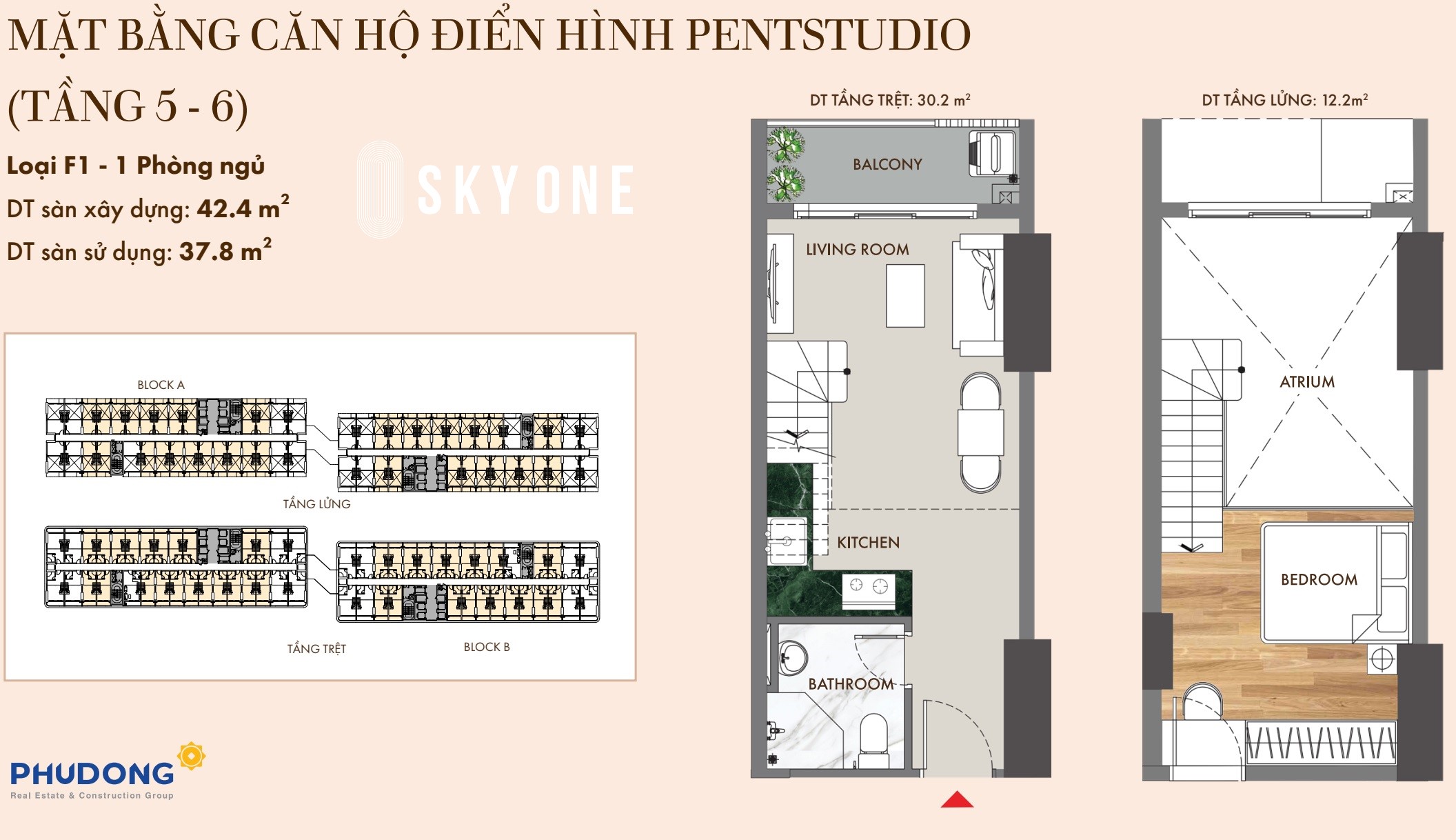 Thiết kế căn hộ loại F1 Phú Đông SkyOne