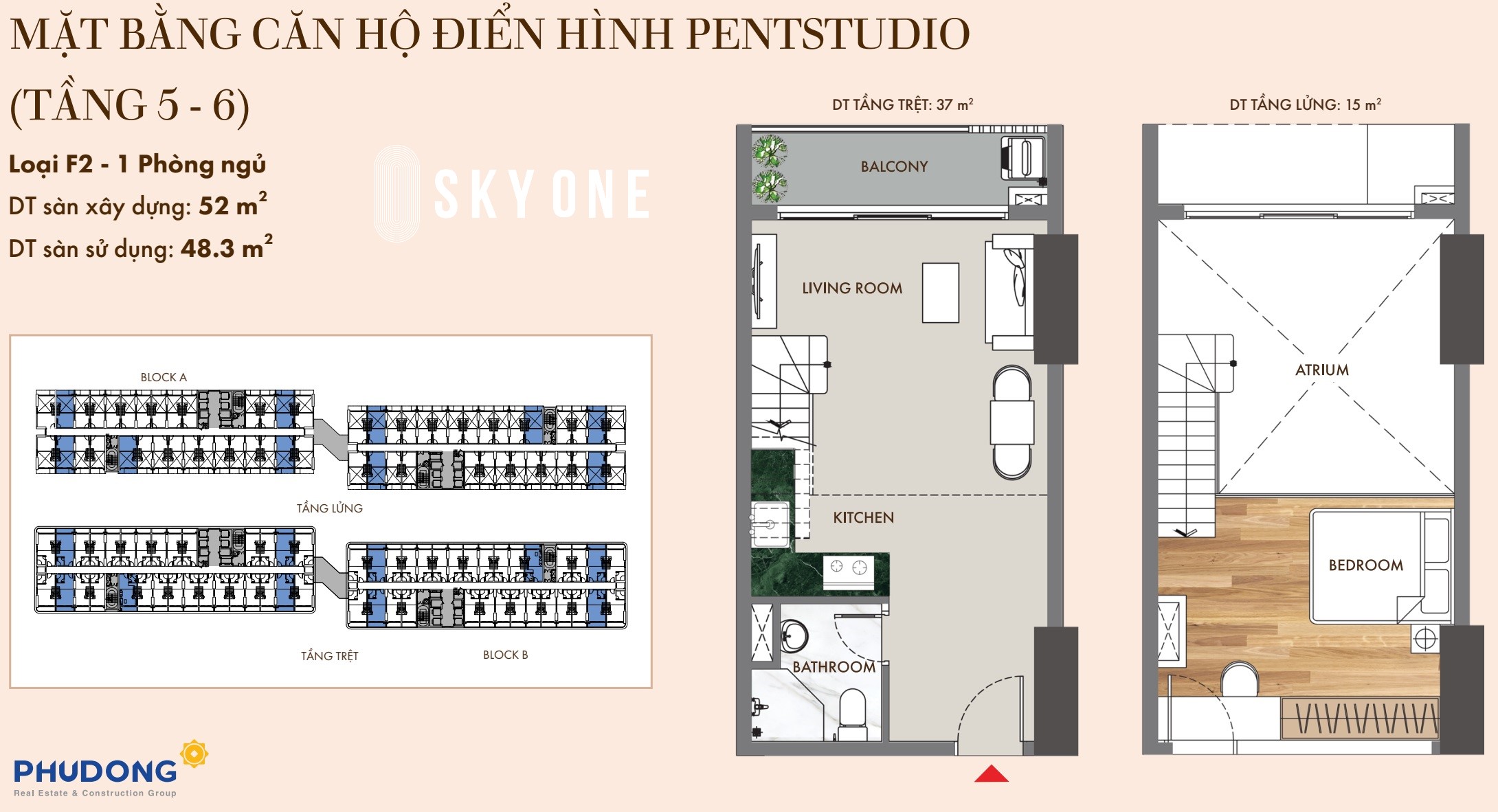 Thiết kế căn hộ loại F2 Phú Đông SkyOne