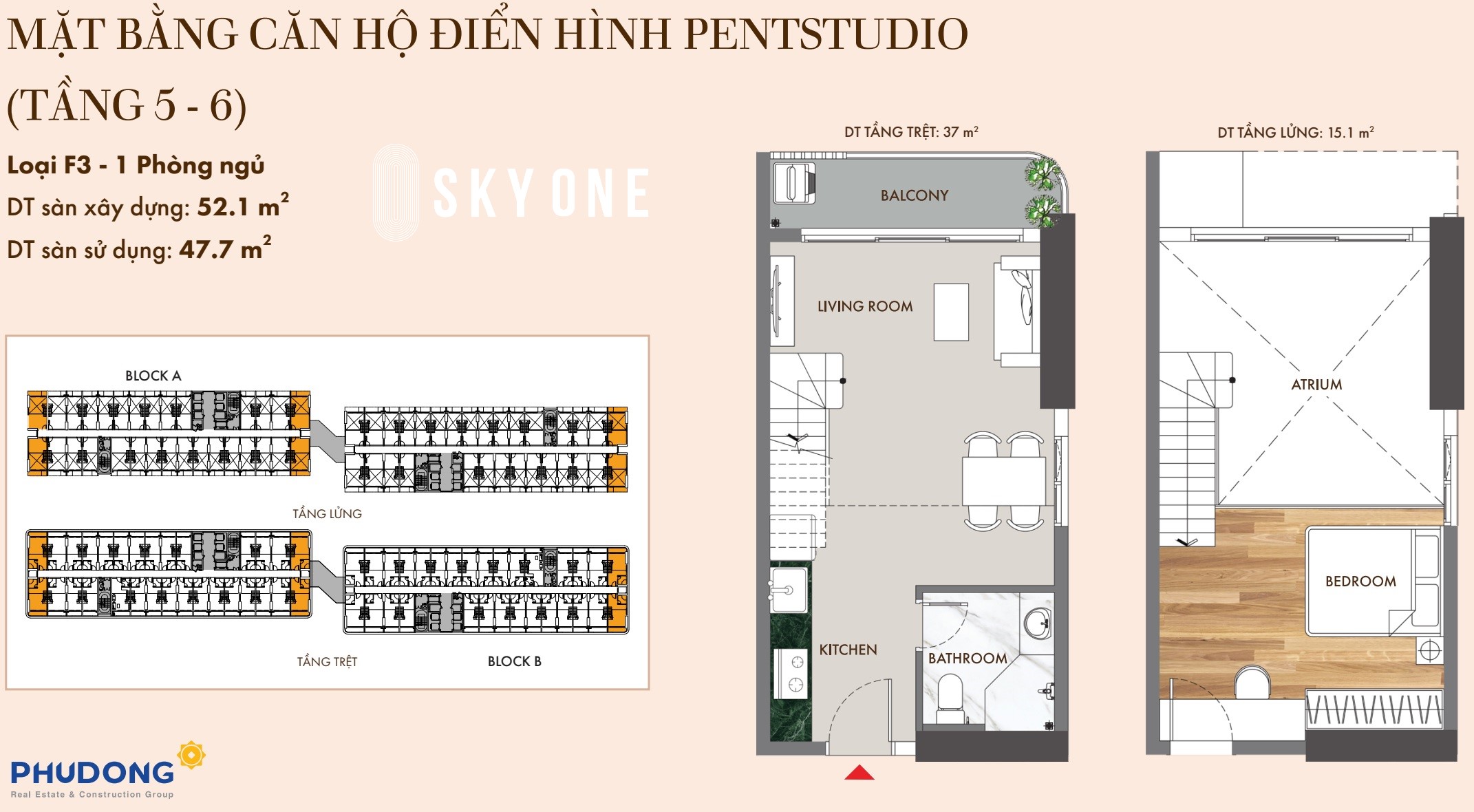 Thiết kế căn hộ loại F3 Phú Đông SkyOne