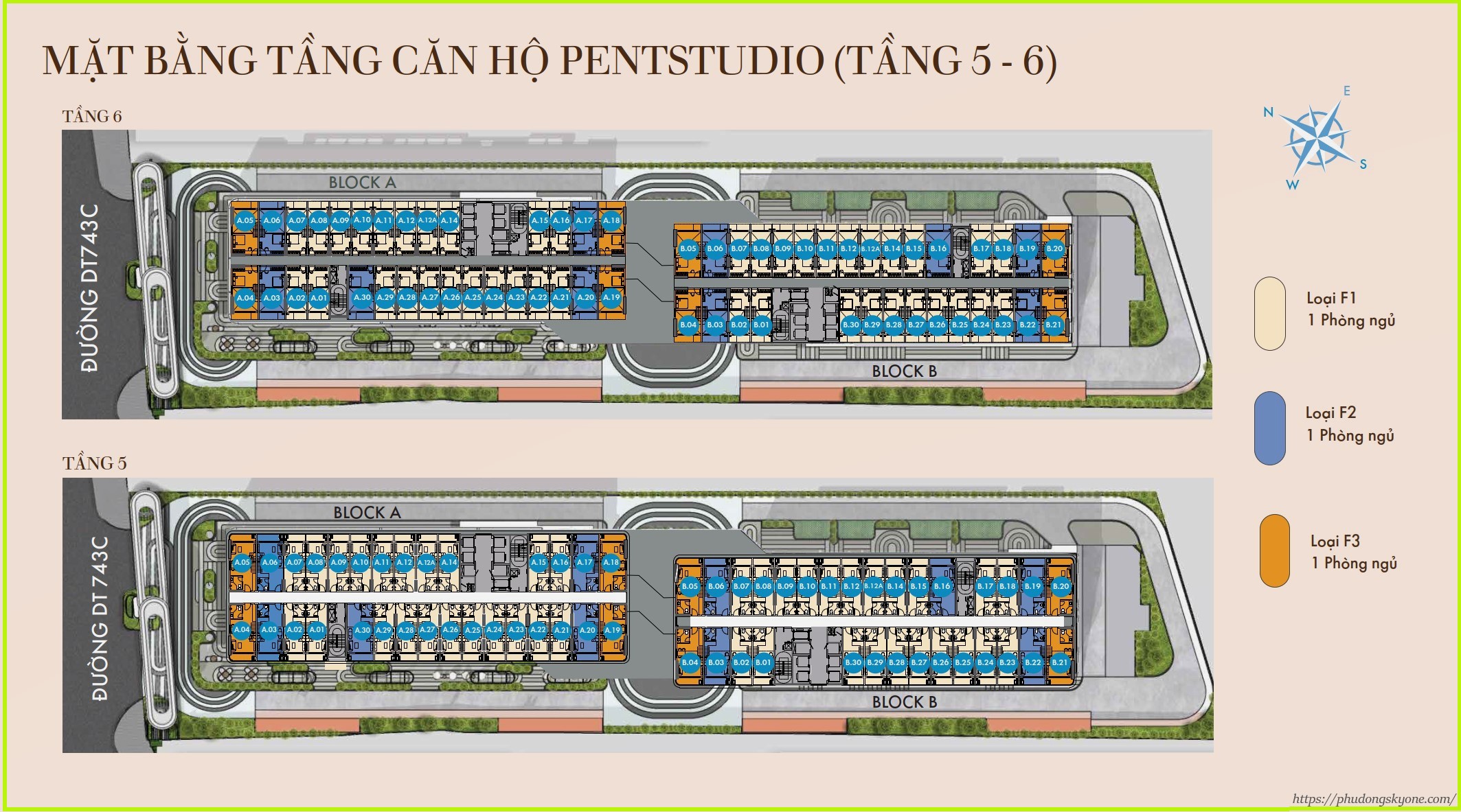 Hình ảnh Mặt Bằng Tầng 05 Và 06 Căn Hộ Pentstudio Của Phú Đông Sky One