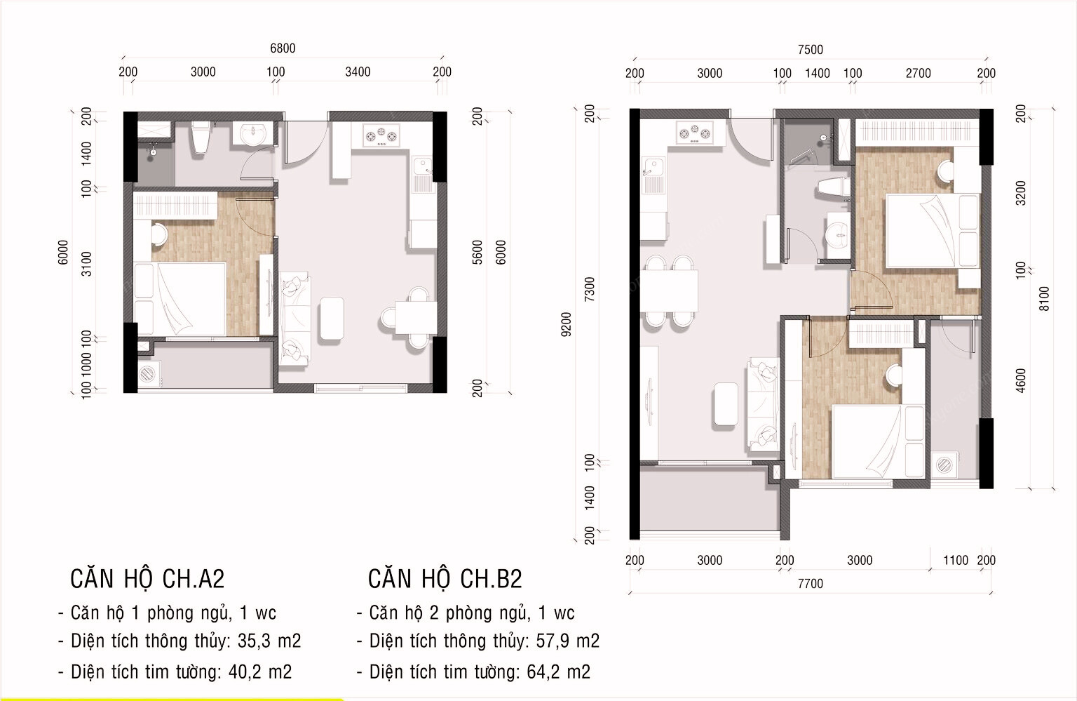 Thiết kế loại 01PN 02PN dự án Ava Center